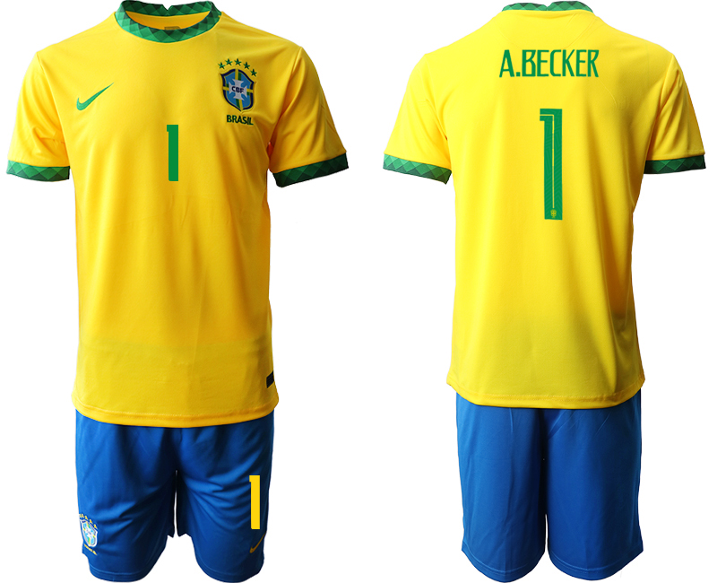 Men 2020-2021 Season National team Brazil home yellow #1 Soccer Jersey